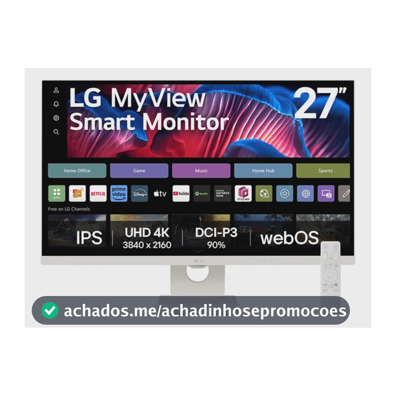 Monitor LG MyView Smart - Tela IPS 27", WebOS, ThinQ Home, Air Play, Screen Share, Bluetooth, Branco – 27SR73U