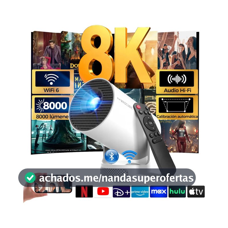 Mini projetor portátil Magcubic 8k Hy300pro+ Led 260ansi Android Smart TV Dual Wifi6 Bluetooth 5.4 com HDMI USB e som Hifi
