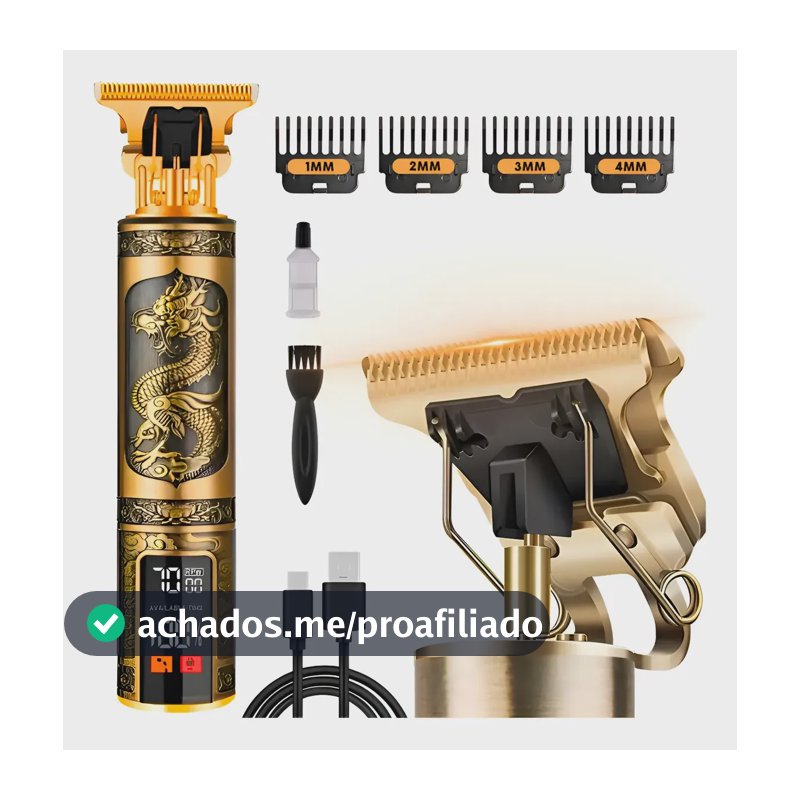 Maquina De Cortar Cabelo Barbear Profissional Com Visor Dourado-escuro 127/220v