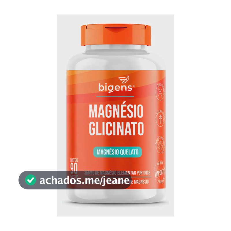 Magnésio Glicinato Quelato 350mg Elementar, 90cps Bigens Sabor Neutro