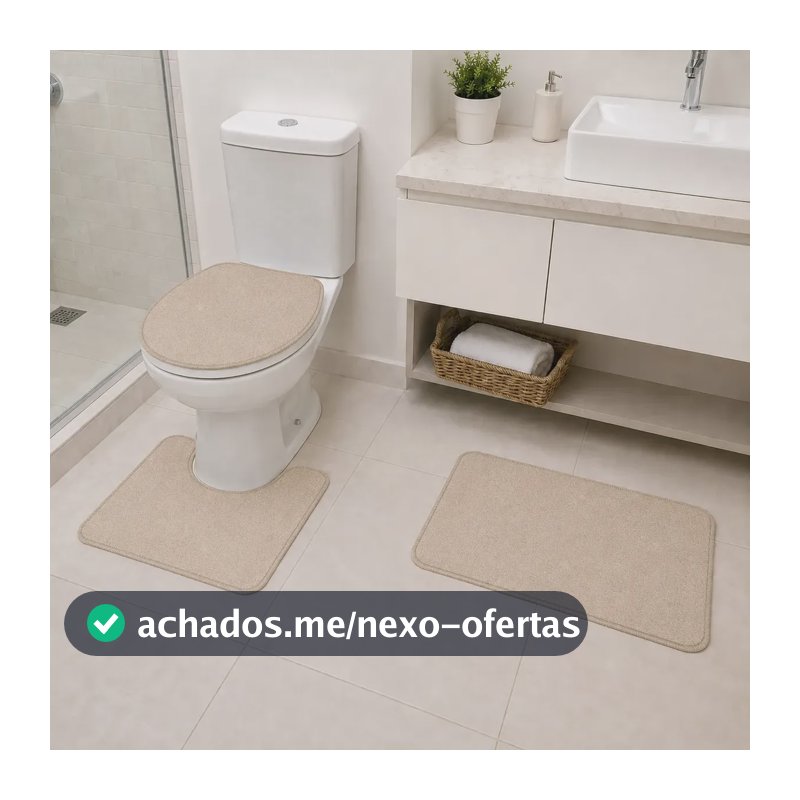 Jogo Tapete Banheiro 3 Peças Preto Antiderrapante Bege