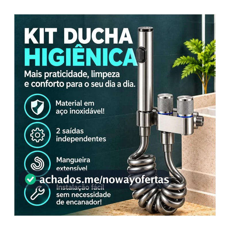 Kit Ducha Higiênica Multiuso para Banheiro, Registro Duplo com Controle Independente, Ducha Manual com Botão, Mangueira Espiral Extensível
