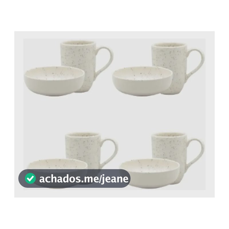 Jogo Lanche De 8 Peças Oxford Flat Chuvisco Branco Com Preto Chuvisco