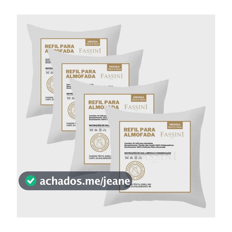 Kit 4 Enchimentos Recheio Almofadas Refil 45x45 Branco Liso