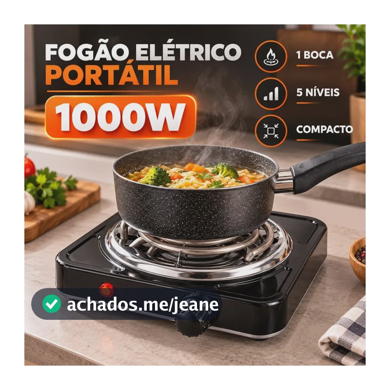 Fogão Elétrico 1 Boca de Mesa 1000W Fogareiro Portátil Cooktop Camping Controle Temperatura