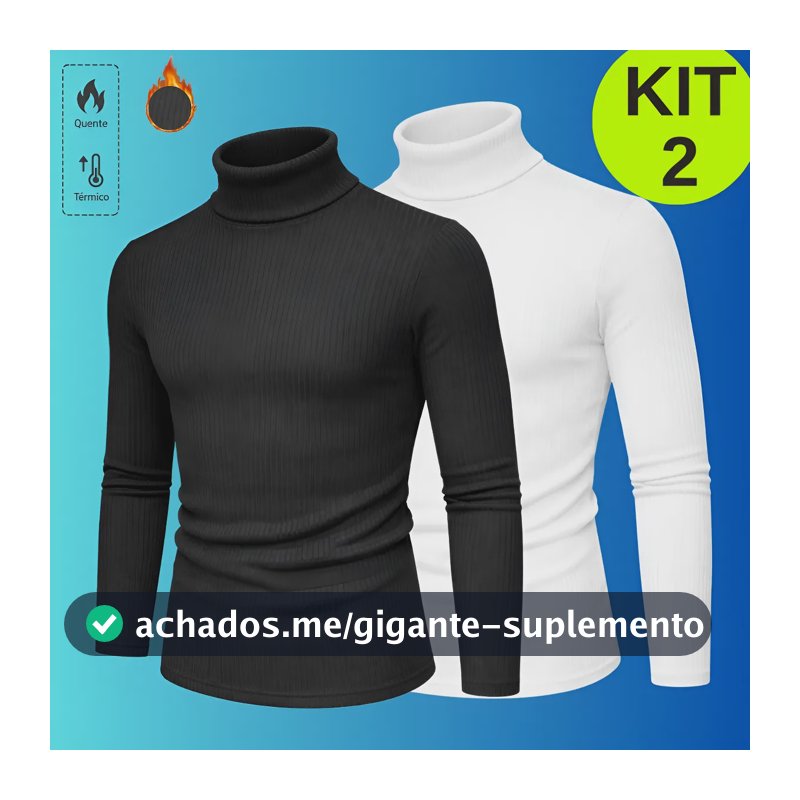 Kit 2 Blusa Cacharrel Masculino Gola Alta Canelado Camisas Preto-branco M (38-40)