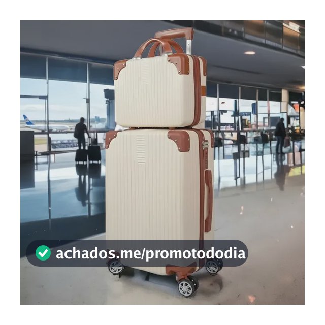Mala De Viagem 10kg Promoção Rodas 360° Miami Com Frasqueira Bege Listras