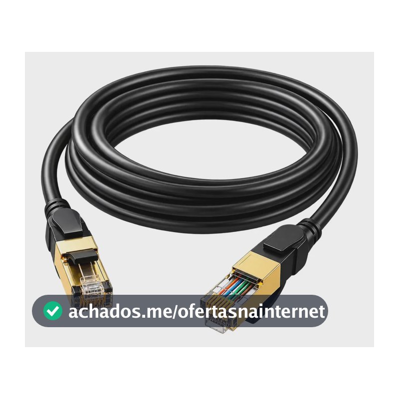 Cabo De Rede Cat8 2m 40gbps Rj45 2 Metros Banhado A Ouro Cobre Crimpado Preto 26awg Cabo De Internet Alta Velocidade Ethernet Compatível Com Roteador Modem Computador Notebook - QueroCase