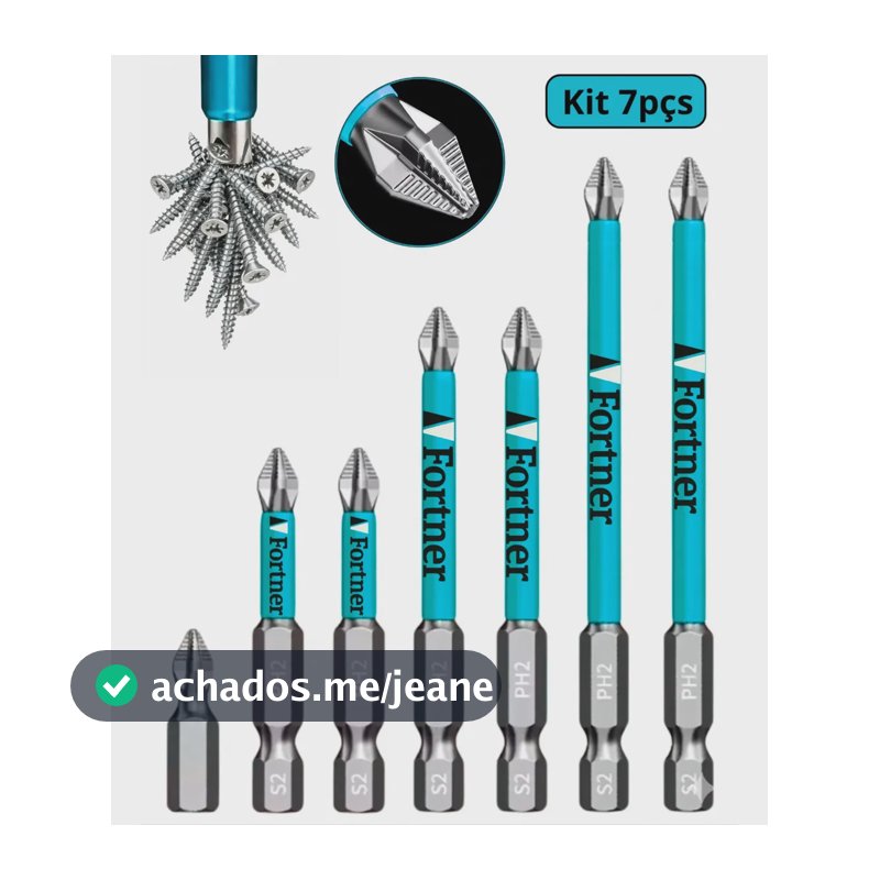Ponta Bits Magnética Ph2 50mm + 70mm + 90mm Ponteira Imã Antiderrapante Parafusadeira Kit 7 Peças Fortner