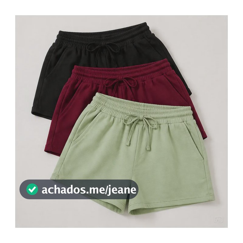 Kit 3 Shorts Feminino Moletinho Premium Cós Alto Amarração Cores Sortidas Liso M