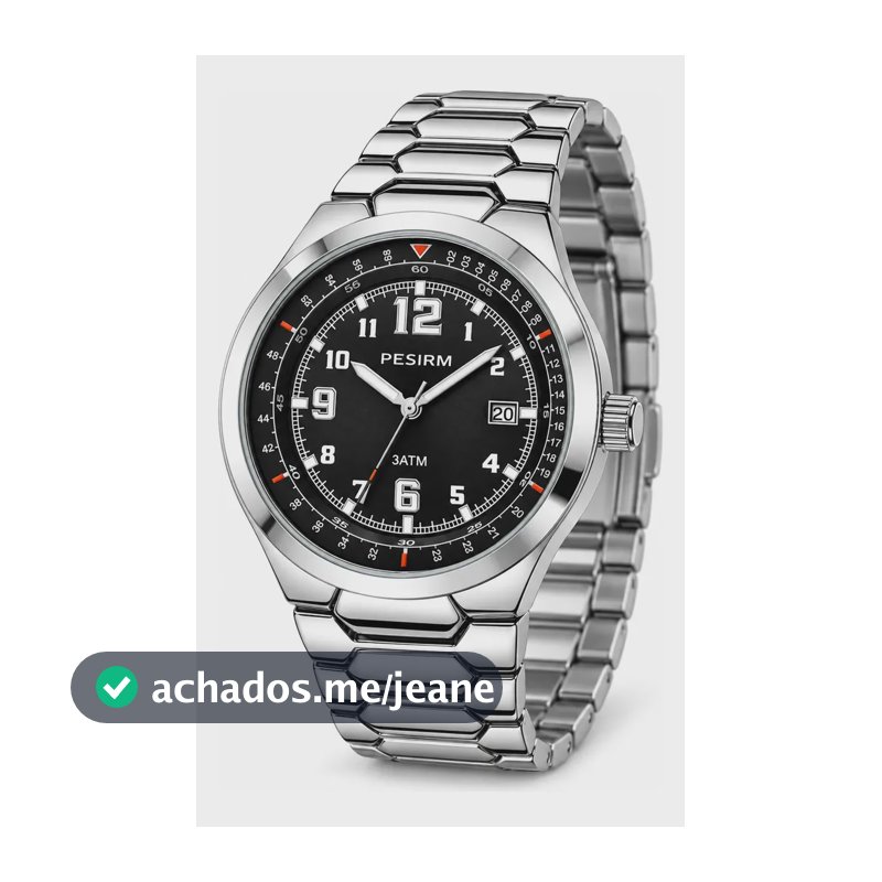 Relógio De Pulso Masculino Social Quartzo Com Calendário  Prateado Preto