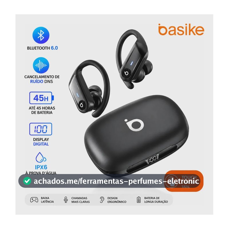 Fone de Ouvido TWS Basike Ba-FON318 Sem Fio Com Cancelamento De Ruído e Bluetooth 6.0
