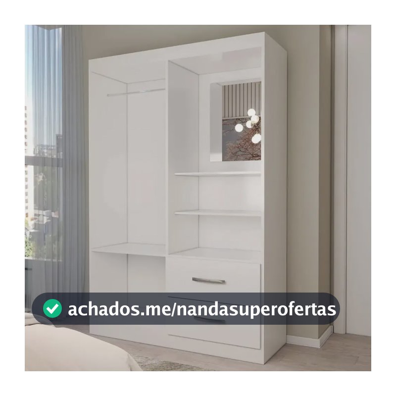 Guarda-roupa Solteiro Gabe 2 Portas Espelho Branco