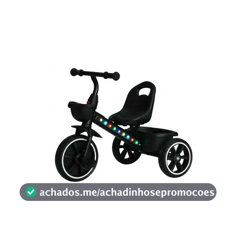 Triciclo Motoca Infantil Com Pedal LED Cestinha 3 Rodas Até 25kg Picolé Maxi Baby - Preto