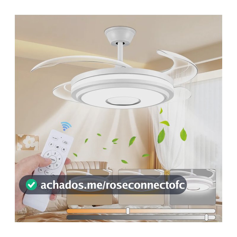 Ventilador De Teto Antuvi 42 Polegadas com Luz LED e Controle Remoto,Silencioso,4 Pás Metálicos Retráteis, Para Quarto, Uso Interno/externo,Intensidade