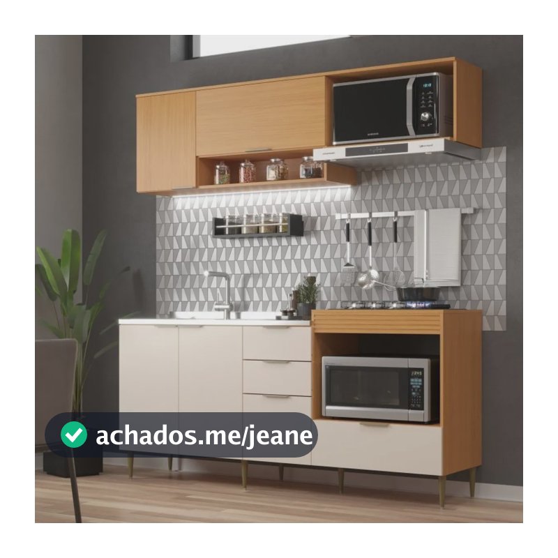 Cozinha Modulada 6 Portas E 2 Gavetas Alice Wt Angelin Preiun/off White