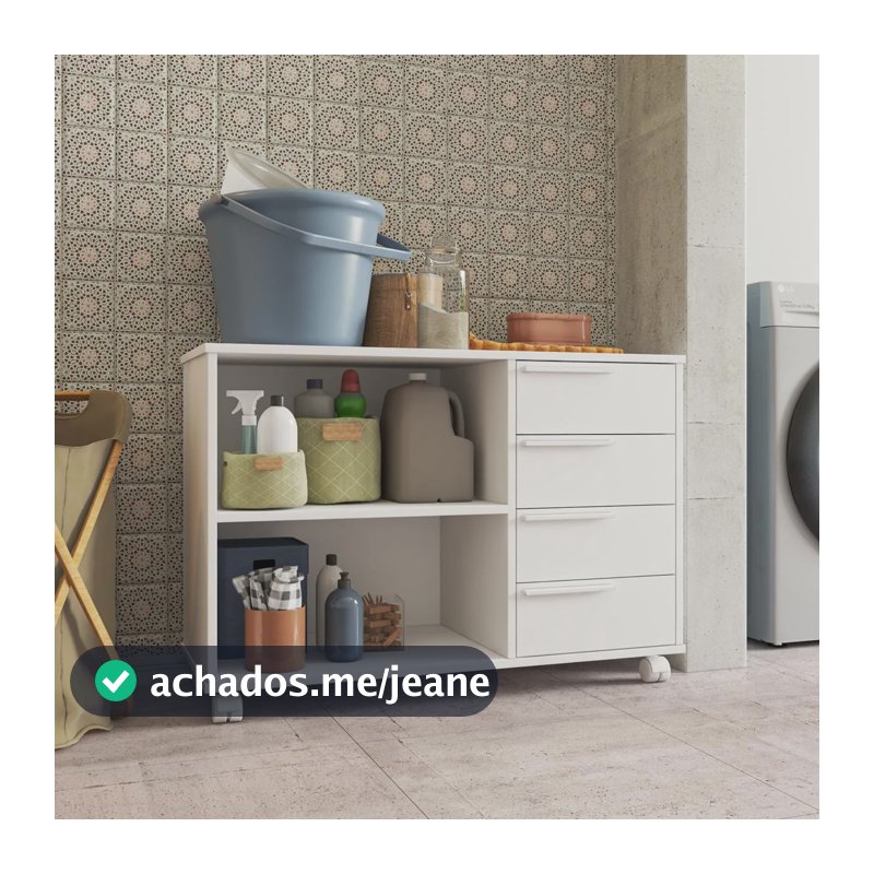 Balcão Multiuso Lavanderia 4 Gavetas Com Rodízios 90cm Branco