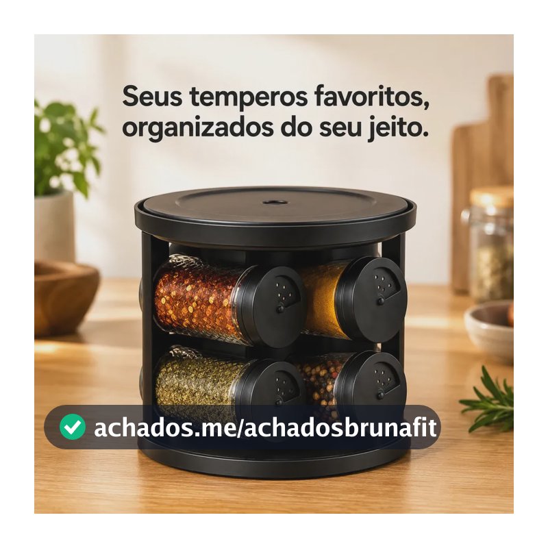 Porta-Temperos Giratório Luxena de Vidro Com 6 Potes e Tampa Hermética Para Bancada Condimentos Ervas Transparente Moderno Compacto Premium 02 Andares Organizador