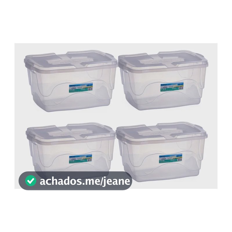 Kit 4 Caixas Organizadoras Grande 20 Litros Multiuso Transparente Liso