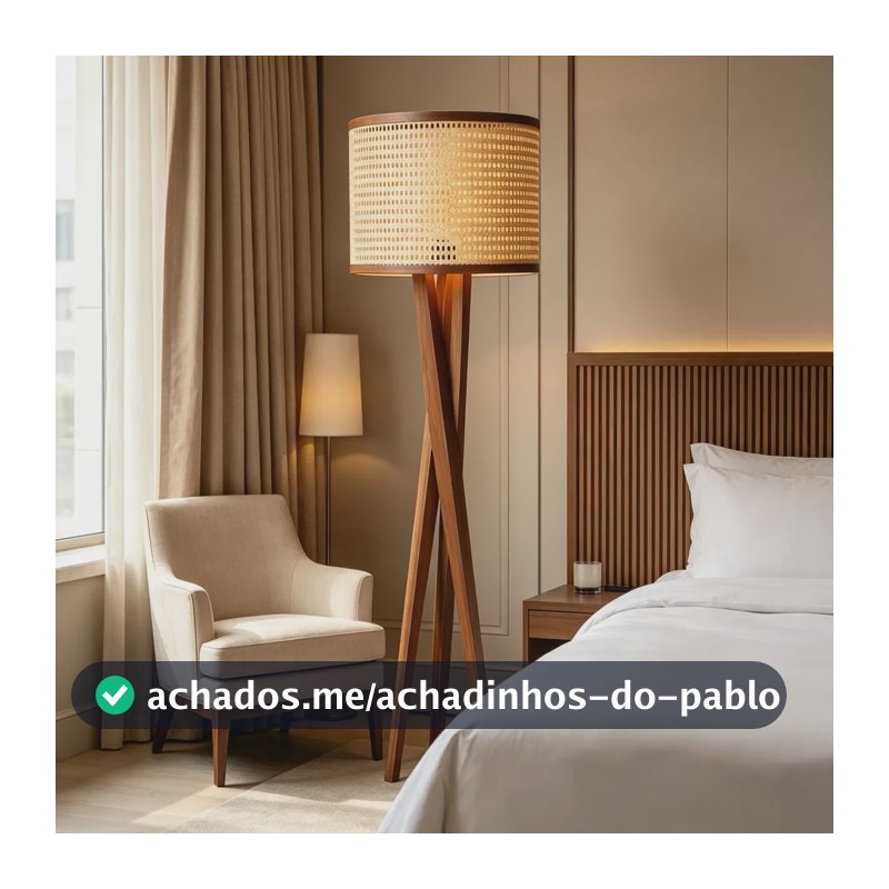 Luminária De Chão Abajur Piso Cúpula Tela Sala Moderna Luxo Palha Madeira
