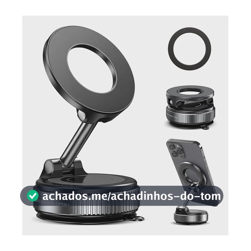 Suporte Celular Carro Magnético Rotativo 360dobrável Ventosa Preto