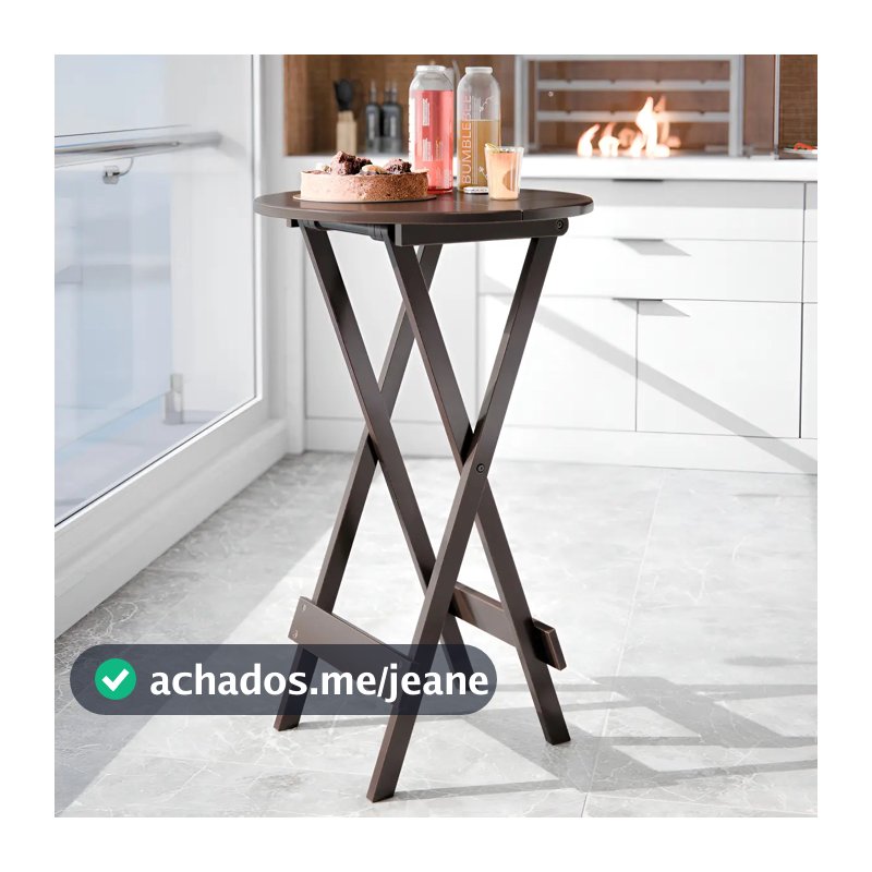 Mesa Bistrô Dobrável 55x99cm Madeira Maciça Tabaco - Mesa Alta Bar Gourmet para Cozinha, Varanda e Área de Lazer
