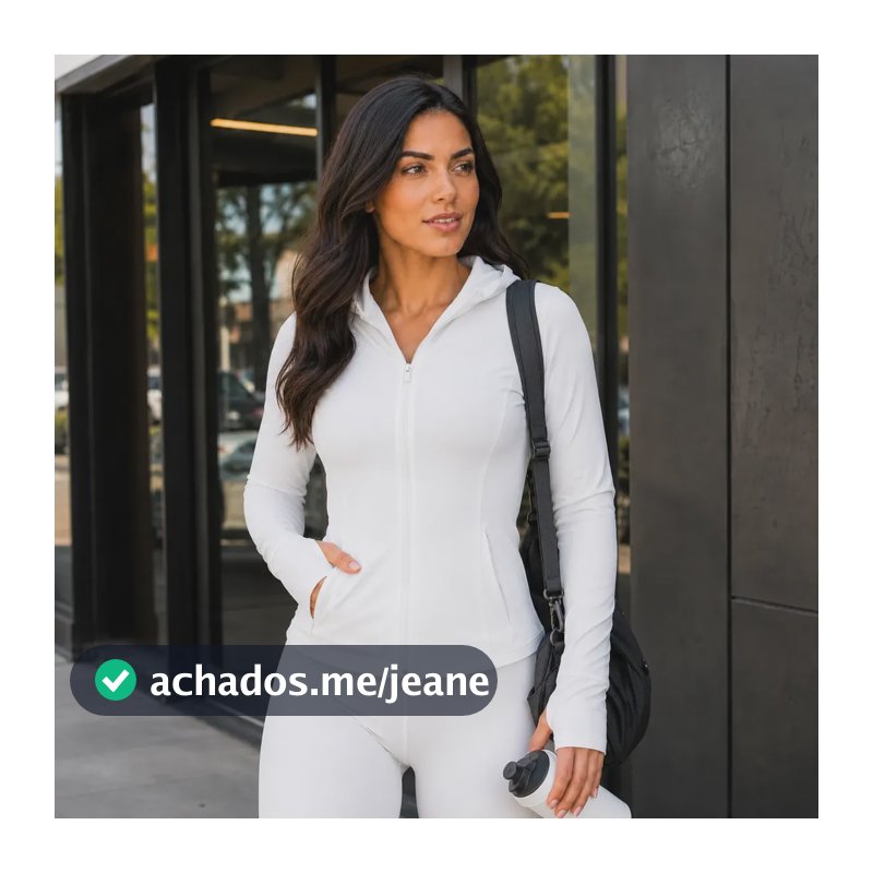 Jaqueta Dry Fitness Feminina Roupa Academia Bolso Capuz Leve Branco G