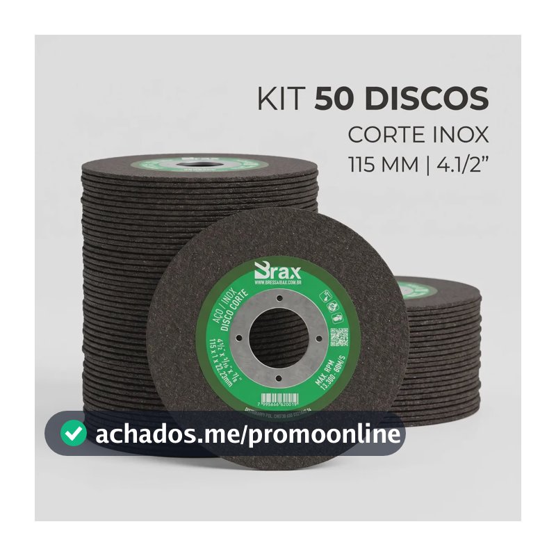 Disco Corte Fino Inox 4.1/2 X 1,0 Esmerilhadeira 50 Peças Preto
