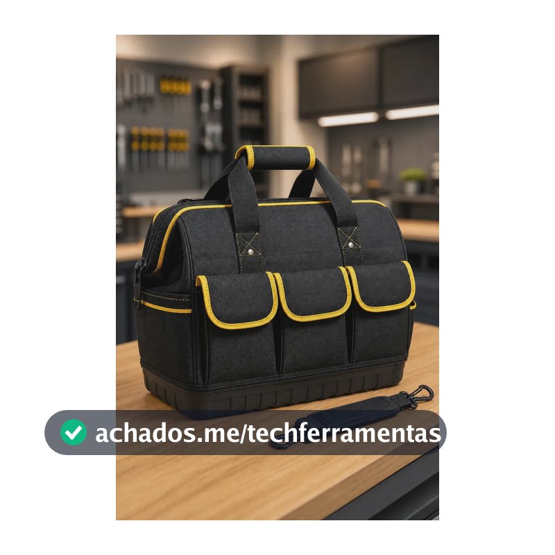 Bolsa Maleta de Ferramentas 18 Polegadas Grande e Reforçada 16 Bolsos, 8 Internos e 8 Externos, Base Rígida e Alça Removível para Eletricista e Profissionais Preto e Amarelo Hardline
