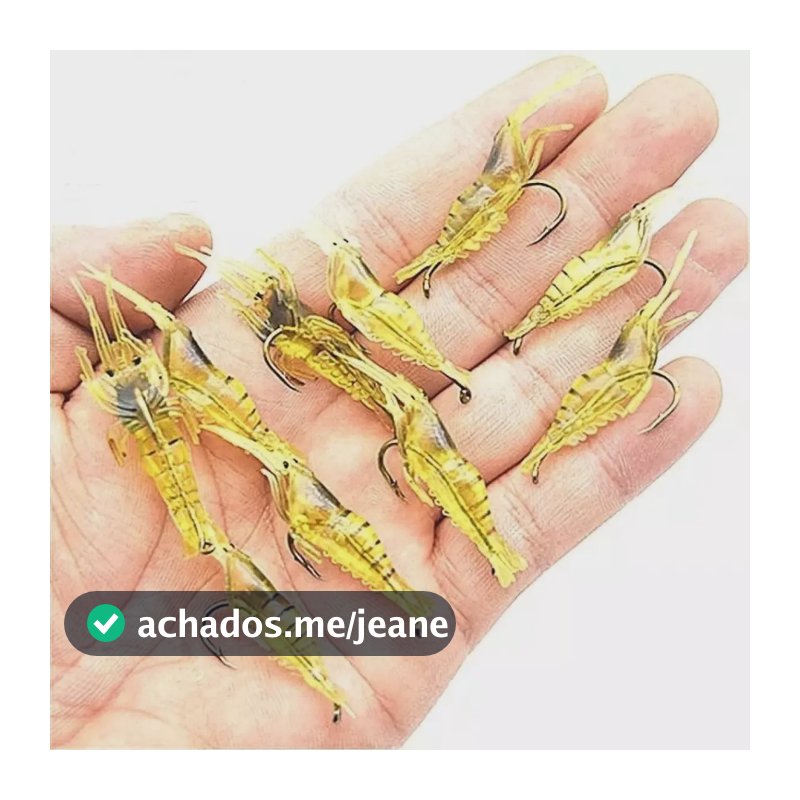 Kit 10 Isca Artificial camarão Aromatizado de silicone Bapumel com Anzol para Pesca
