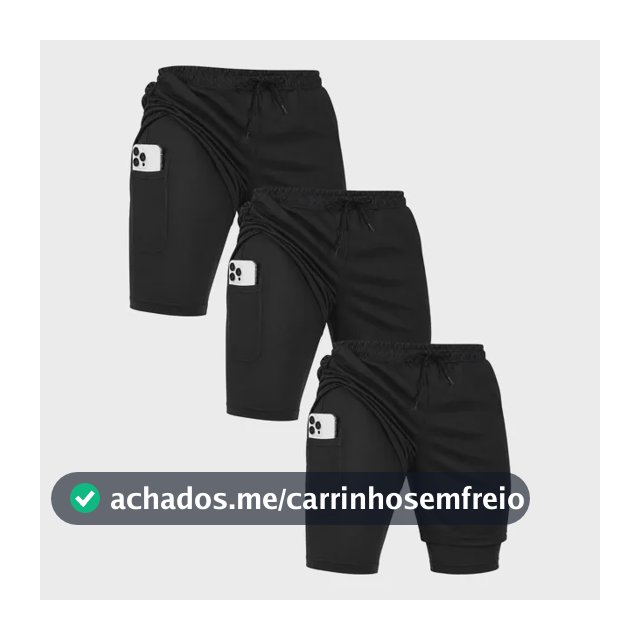 Kit 3 Shorts 2 Em 1 Academia Corrida Bermuda Duplo Com Bolso Preto / Preto / Preto Gg