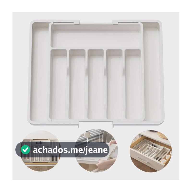 Organizador De Talheres Cozinha C/ Extensor-8 Compartimentos Branco