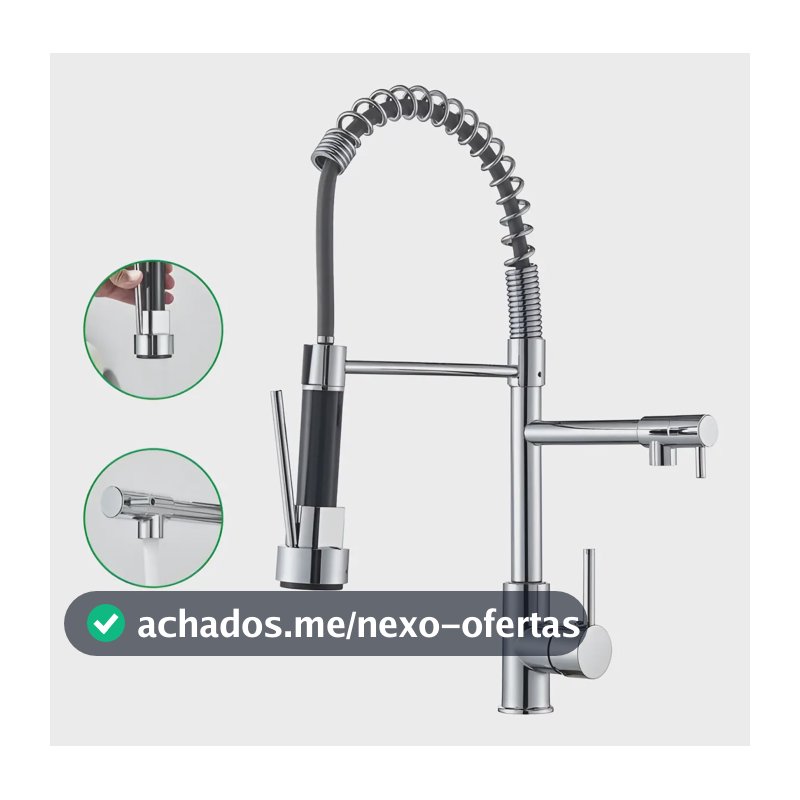 Torneira Gourmet Cozinha 50cm Metal Spray Duo Monocomando Acabamento Cromo Polido Espelhado Cor Cromado Winda