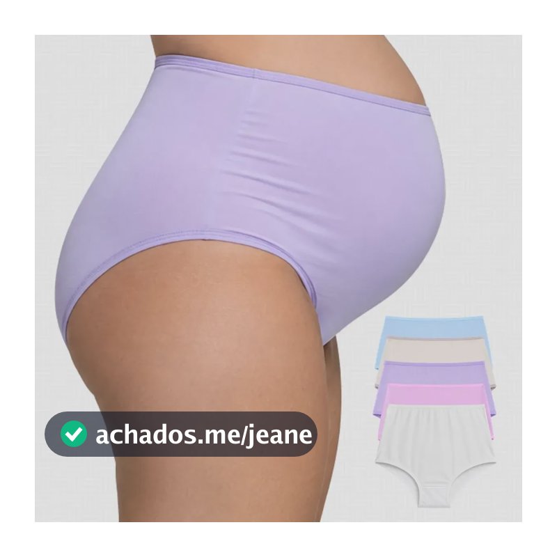Kit Calcinha Cintura Alta Gestante Pós-parto Segura Barriga Sortidas Liso Gg - 46/48 Kit Com 5 Unidades