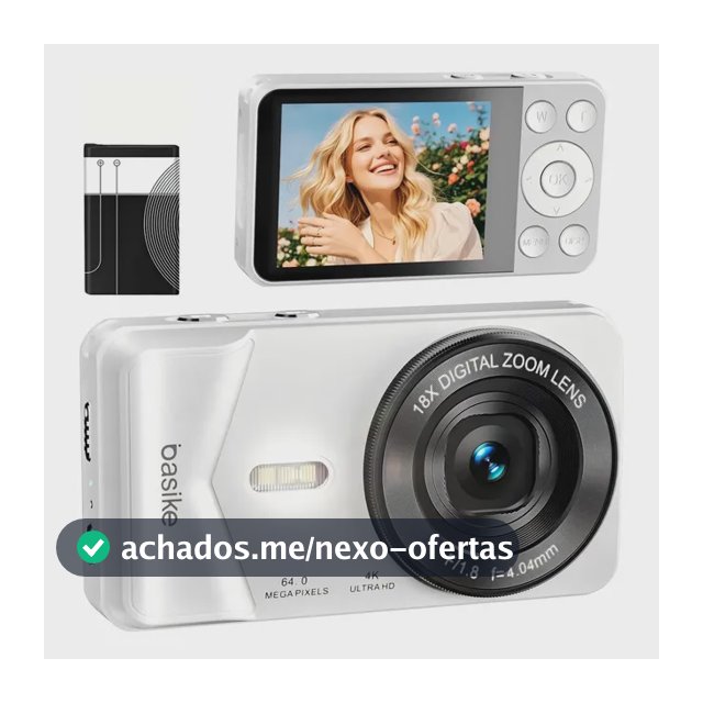 Basike Câmera Digital Portátil 4k Ultra Hd 64mp Máquina Fotográfica , 18X Zoom, Foco Automático e Função Webcam, Carregamento USB, Com Flash, Para Infantil,Iniciantes,Vlog