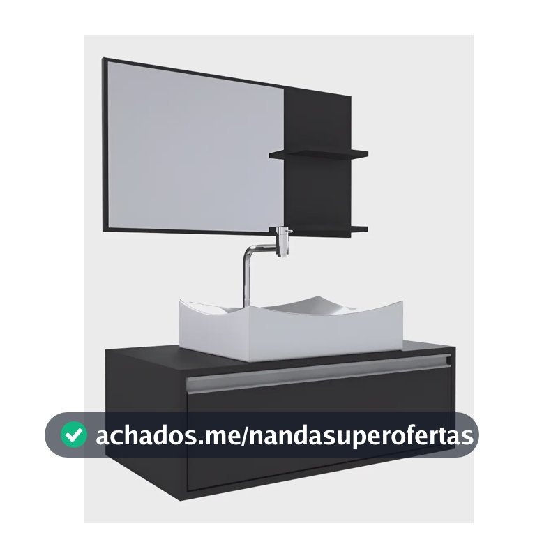 Gabinete Banheiro Maranata 80 Black C/cuba + Combo Black Branco