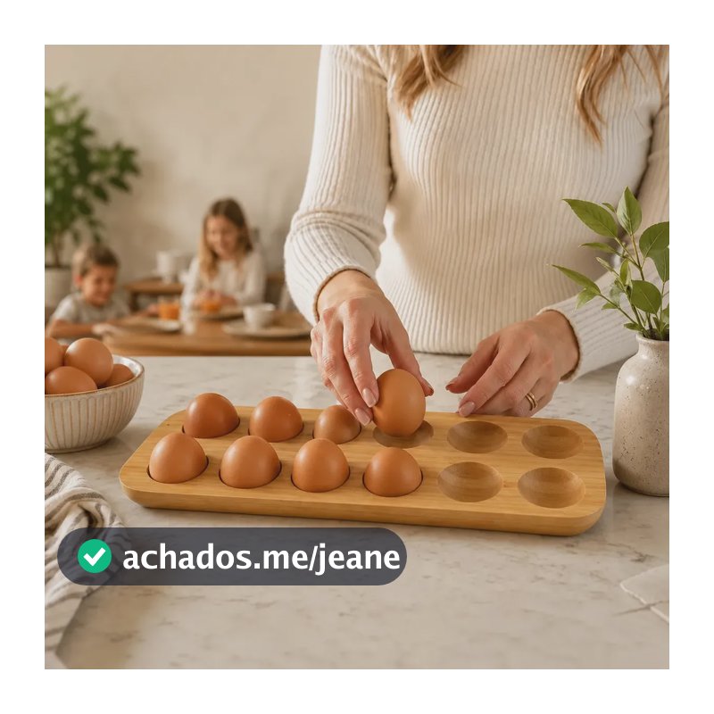 Porta 12 Ovos Bambu Cozinha Organizador De Geladeira Luxo Madeira