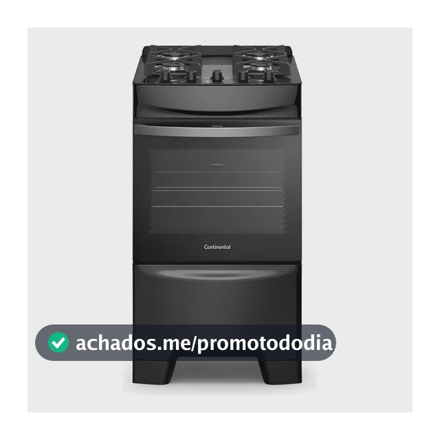 Fogão 4 Bocas Continental Preto Mesa de Vidro, Forno Eco Turbo e Grades Ferro Fundido (FC4GB) - Bivolt