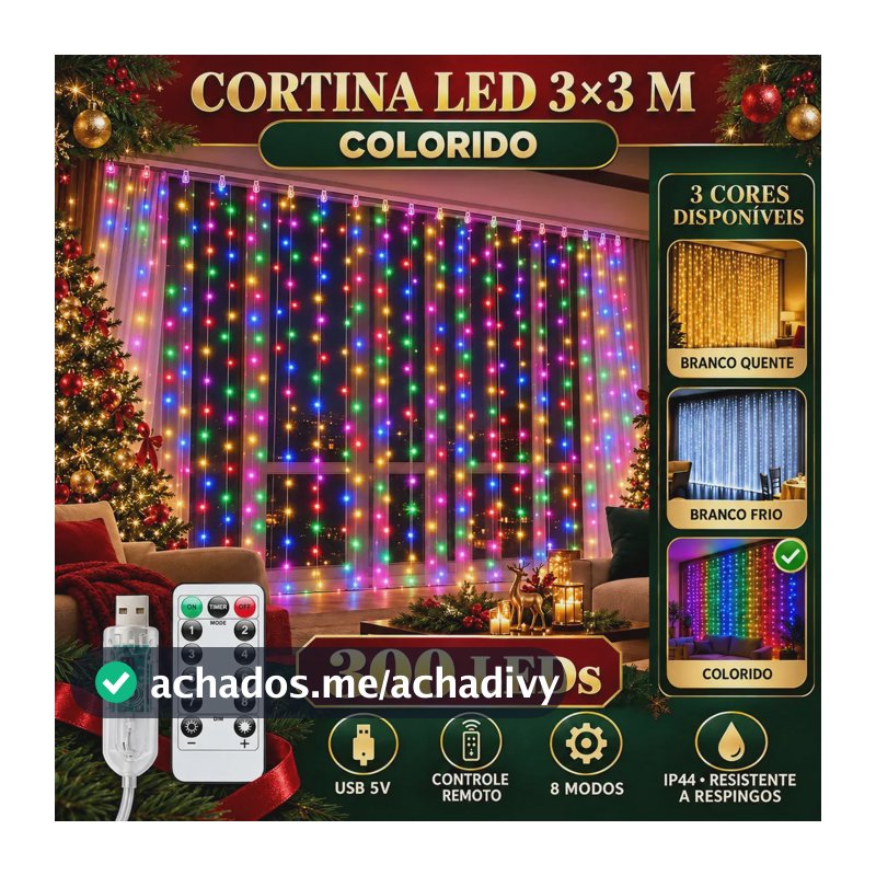 Pisca Cortina 300 Leds 3x3m Usb Ip44 8 Modos Iluminação Luzes Fada Decoração De Natal Festa Colorido Luvinco