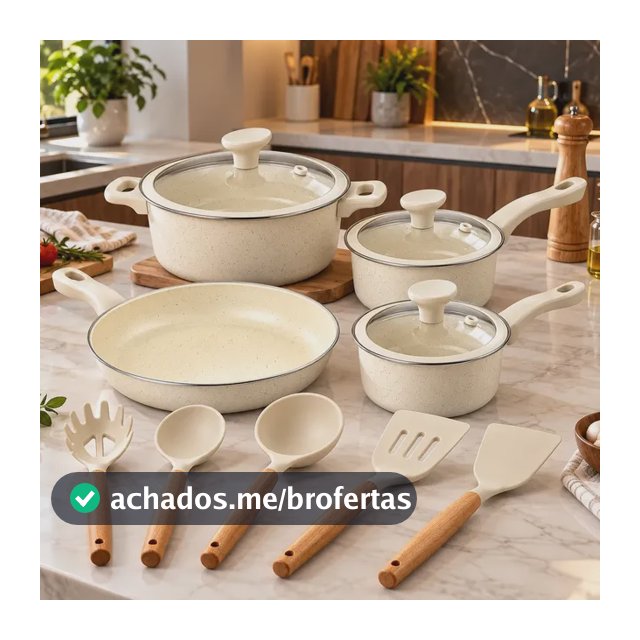 Jogo De Panelas Genebra Cerâmica 12 Pçs Antiaderente Indução Creme