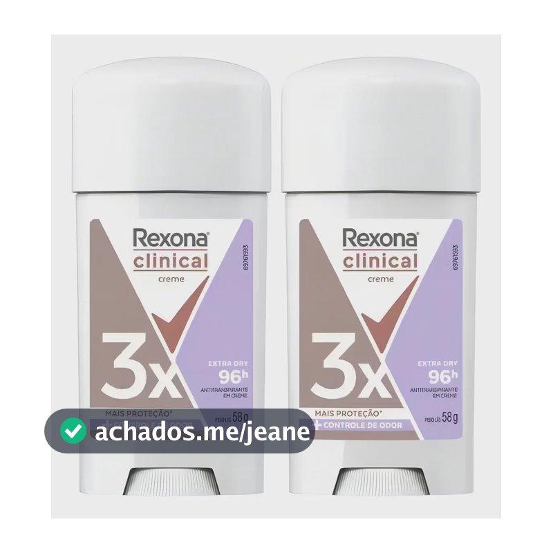 Kit Desodorante Rexona Clinical Extra Dry em Creme Para Mulheres, Com 2 Unidades de 58 g