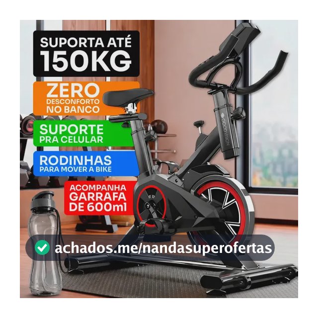 Bicicleta Ergometrica Spinning GoodVision Profissional Para Cardio Fitness Musculação Atividade Física Inercia Cor Preto e Vermelho ate 150kg