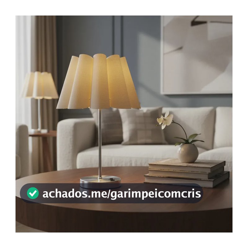 Luminária de Mesa Pétala Tangerina Mca 52433 Cupula Bege em Alumínio e Tecido