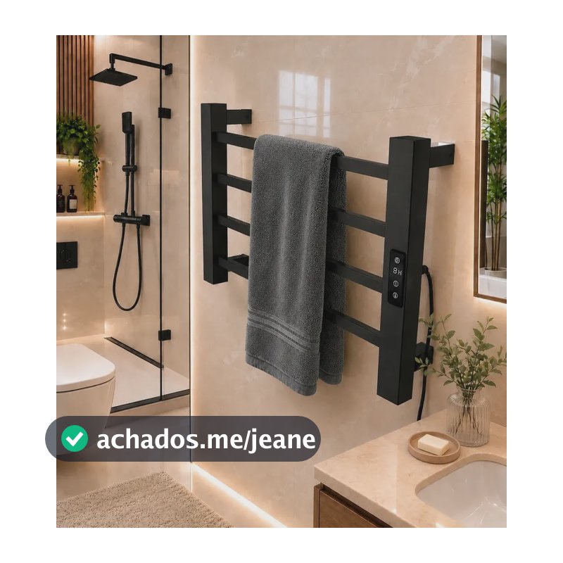 Toalheiro Elétrico Aquecido Inox 304 Preto Timer Digital 1 Toalha Fio Lado Direito 220 volts Puxadores Online