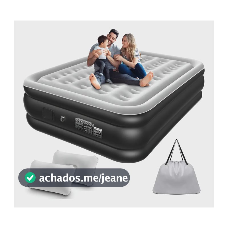 Colchão Inflável Duplo Elétrico Com 2 Travesseiro Inflável Preto