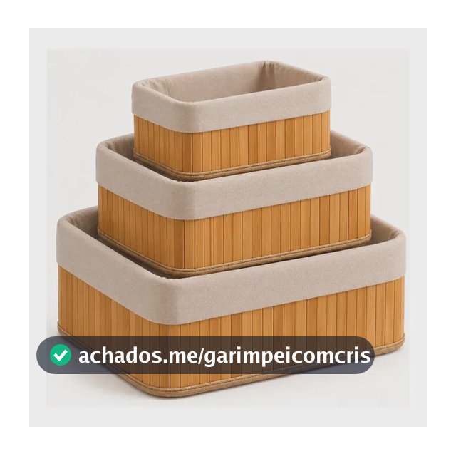 Kit 3 Cestos Organizadores De Bambu Retangulares Com Forro