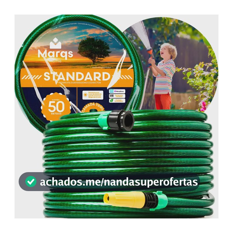 Mangueira De Jardim 50m Metros Com Esguicho Trançada Reforçada Flexível 7/16 Anti Dobra Irrigação Quintal Poço Lavagem Durável Marqs Home