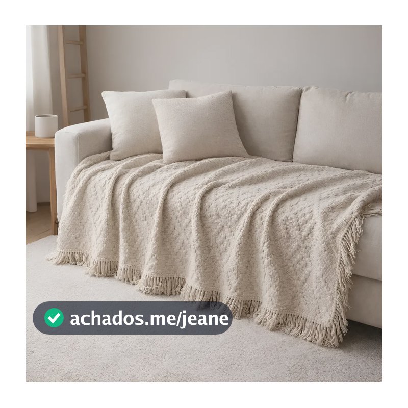 Manta Sofá Grande 100% Algodão 2,20x2,40 Decorativa Luxo Bege Queen