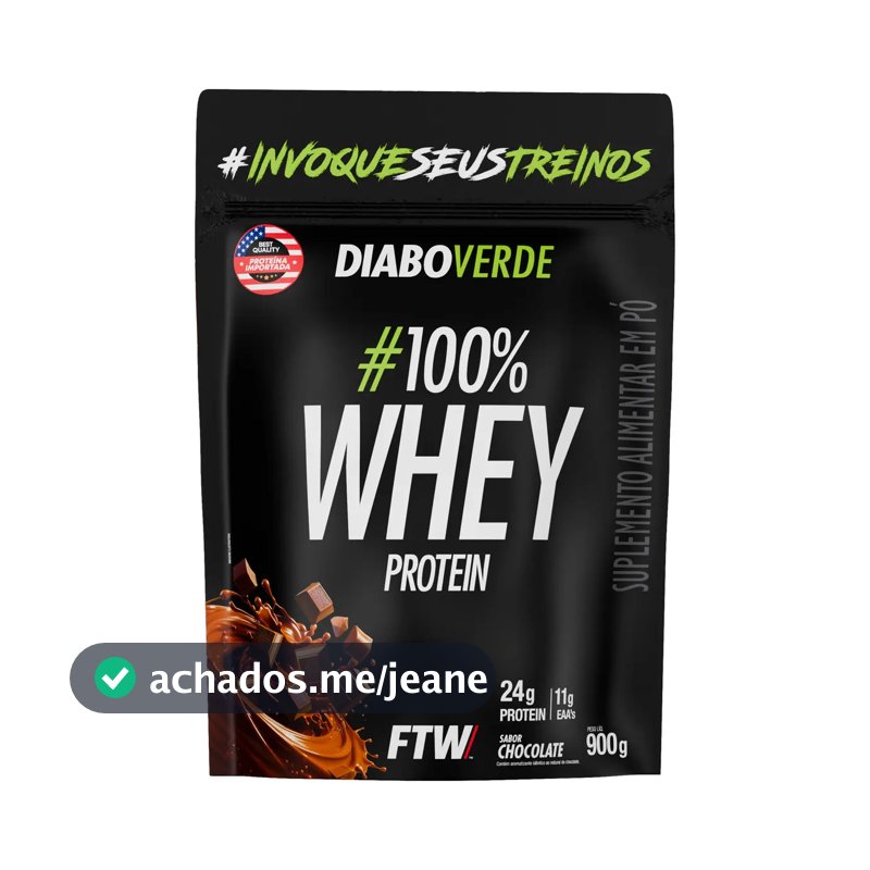 Suplemento Em Pó 100% Whey Protein Diabo Verde Sabor Chocolate Refil 900g FTW