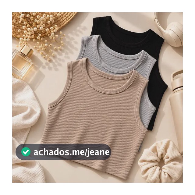 Kit 3 Cropped Regata Feminino Canelado Gola Redonda Blusa